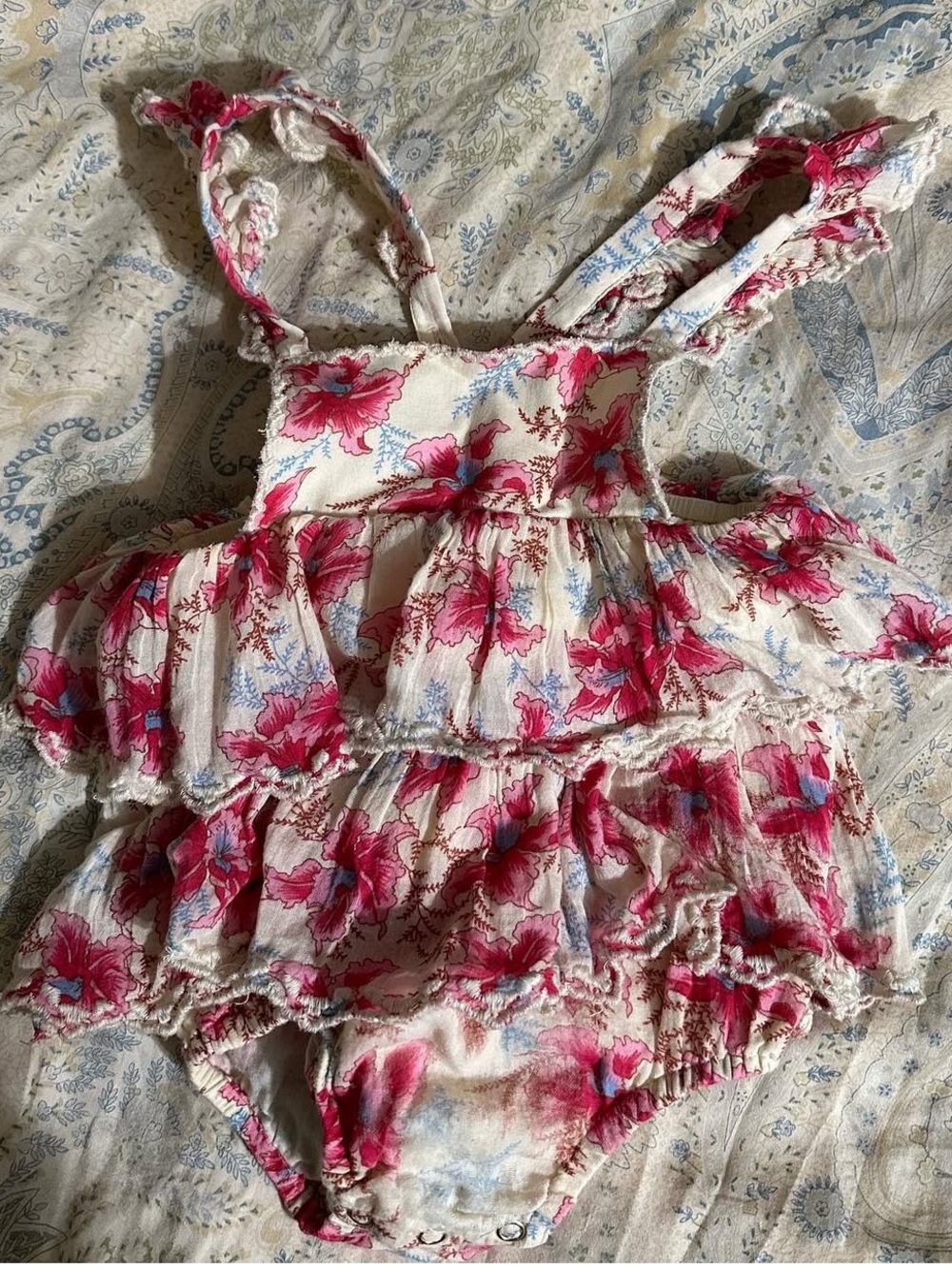 Louise misha 12 months Floral Ruffle Baby Romper - Pink & Cream